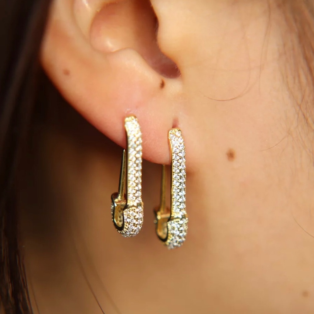 925 Sterling Silver ICED OUT SAFETY PIN EARRINGS